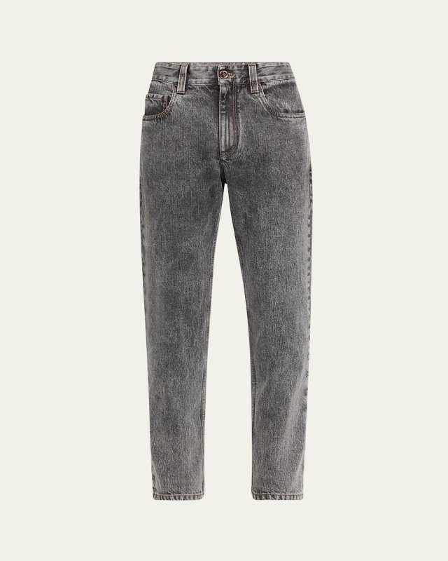 Acid-Wash Straight-Leg Ankle Boyfriend Jeans